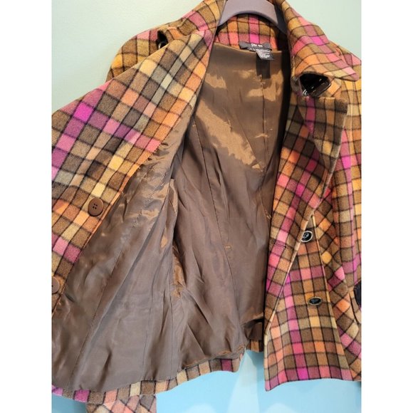 Per Se Wool Cashmere Blend Pink Brown Check Crop Double Breasted Jacket Size 6 - Picture 5 of 7